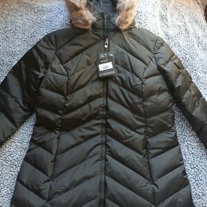 Women's Black Quilted Coat with Faux Fur Hood